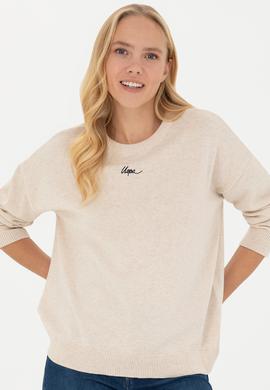 Kadın Krem Melanj Bisiklet Yaka Kazak - 50277263011