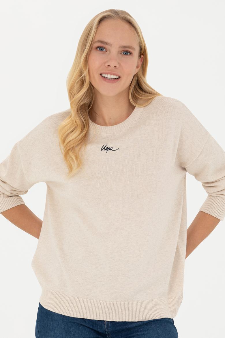 Kadın Krem Melanj Bisiklet Yaka Kazak - 50277263011