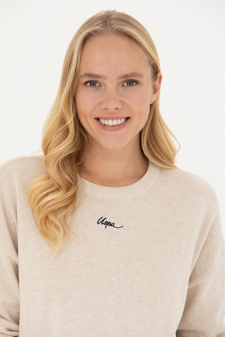 Kadın Krem Melanj Bisiklet Yaka Kazak - 50277263011