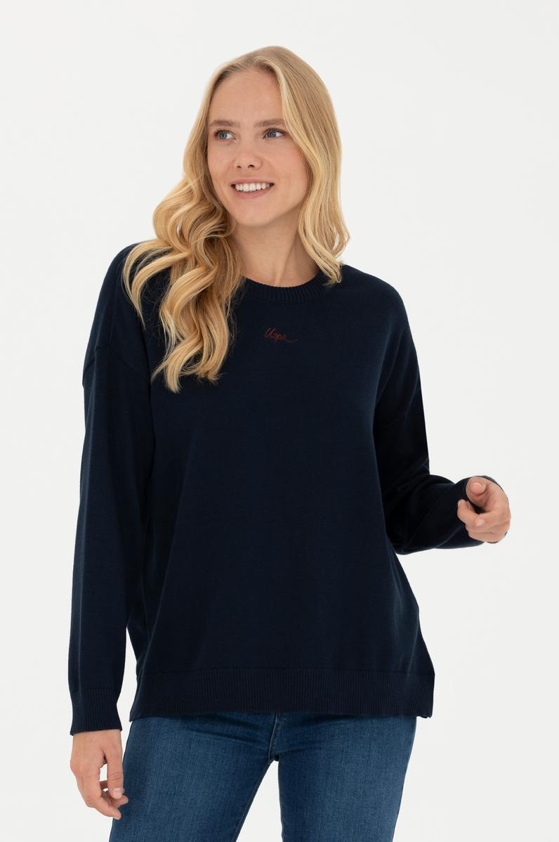 Kadın Lacivert Bisiklet Yaka Kazak