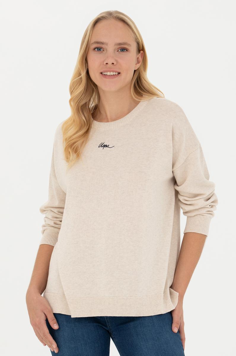 Kadın Krem Melanj Bisiklet Yaka Kazak