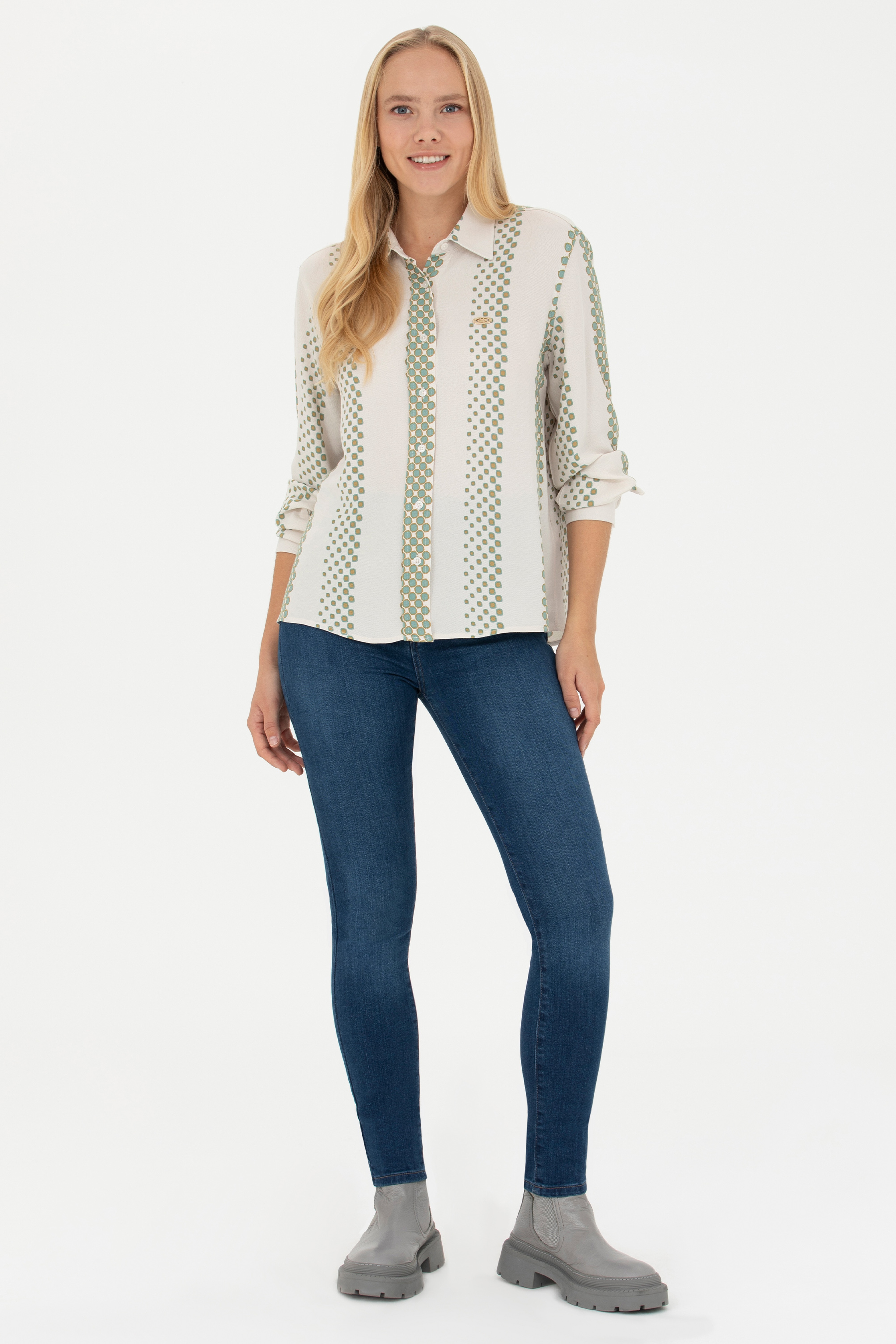 Kadın Koyu Mavi Skinny High Waist Fit Jean Pantolon - Image 1
