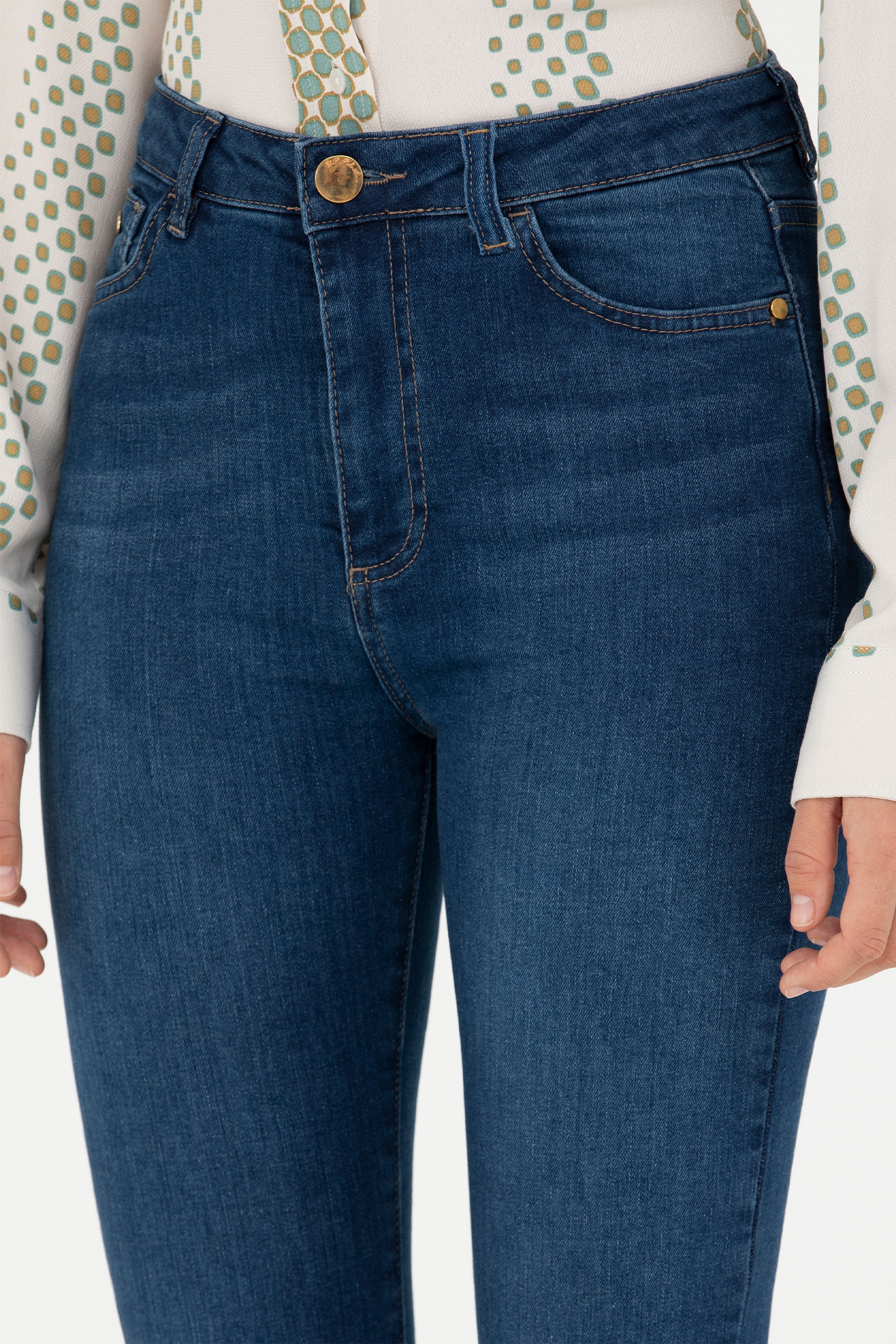 Kadın Koyu Mavi Skinny High Waist Fit Jean Pantolon - Image 5
