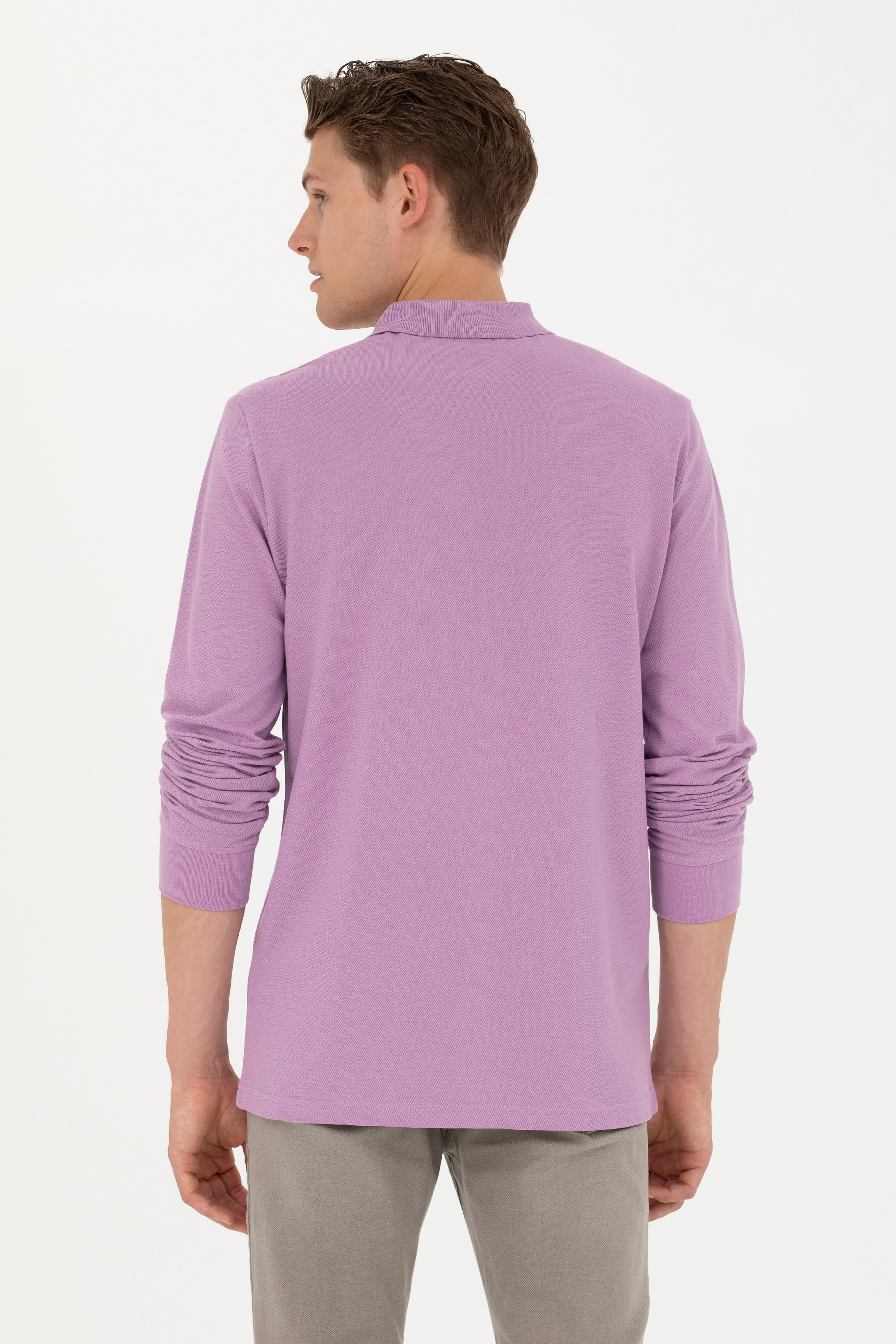 Erkek Lila Basic Sweatshirt - Image 5