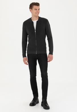 Erkek Antrasit Melanj Basic Triko Hırka - 50277107028