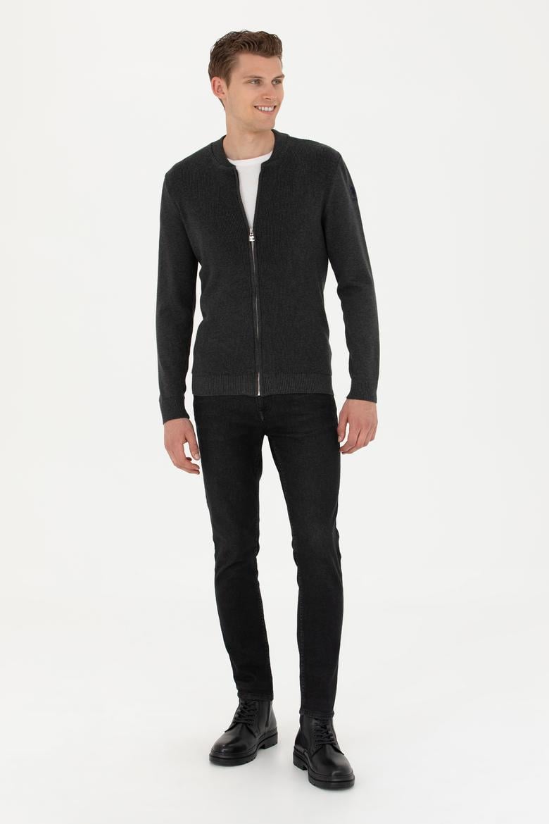 Erkek Antrasit Melanj Basic Triko Hırka - 50277107028