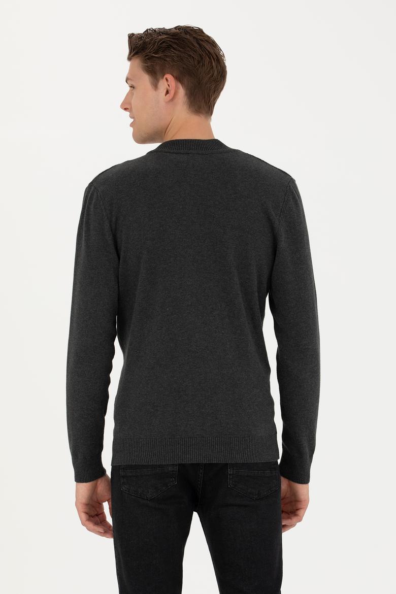 Erkek Antrasit Melanj Basic Triko Hırka - 50277107028