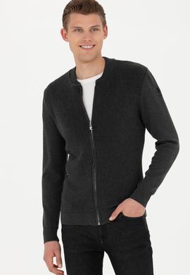 Erkek Antrasit Melanj Basic Triko Hırka - 50277107028