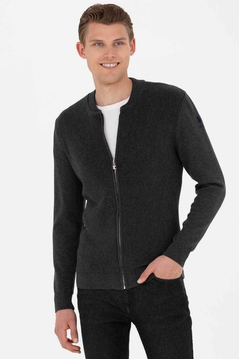 Erkek Antrasit Melanj Basic Triko Hırka - 50277107028