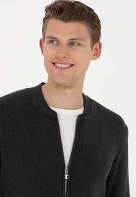 Erkek Antrasit Melanj Basic Triko Hırka - 50277107028