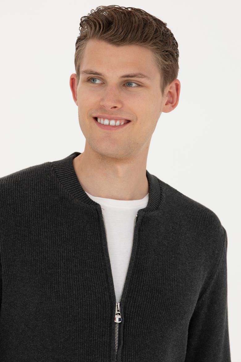 Erkek Antrasit Melanj Basic Triko Hırka - 50277107028