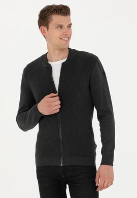 Erkek Antrasit Melanj Basic Triko Hırka - 50277107028