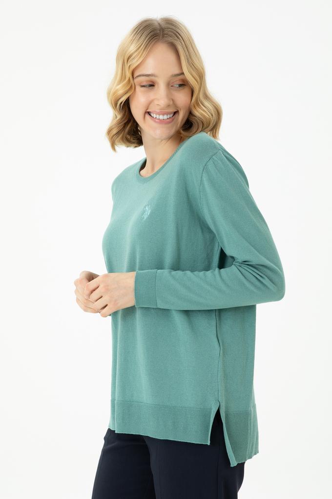 Kadın Mint Bisiklet Yaka Basic Kazak