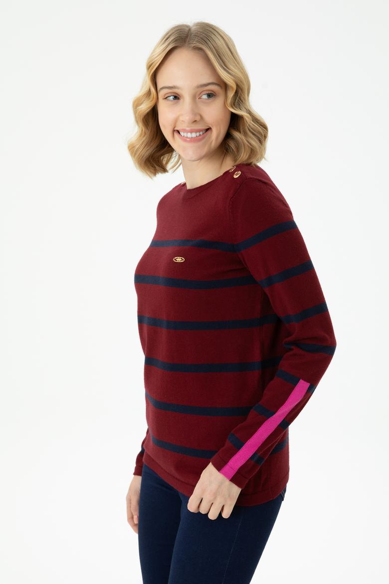 Kadın Bordo Bisiklet Yaka Kazak - 50269500005