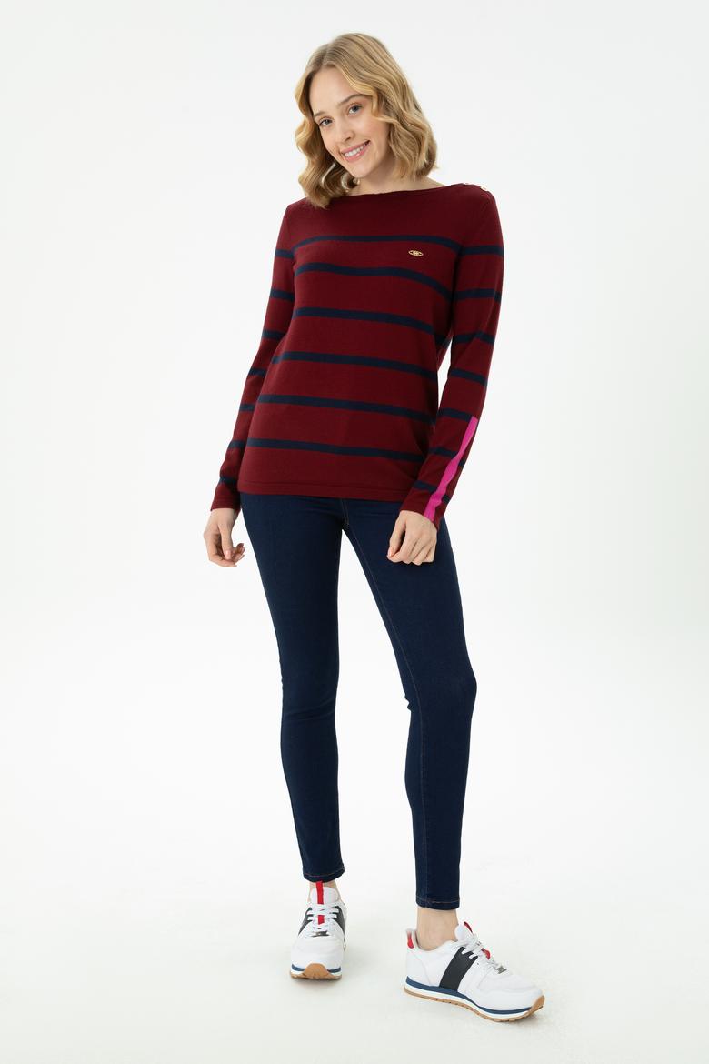 Kadın Bordo Bisiklet Yaka Kazak - 50269500005