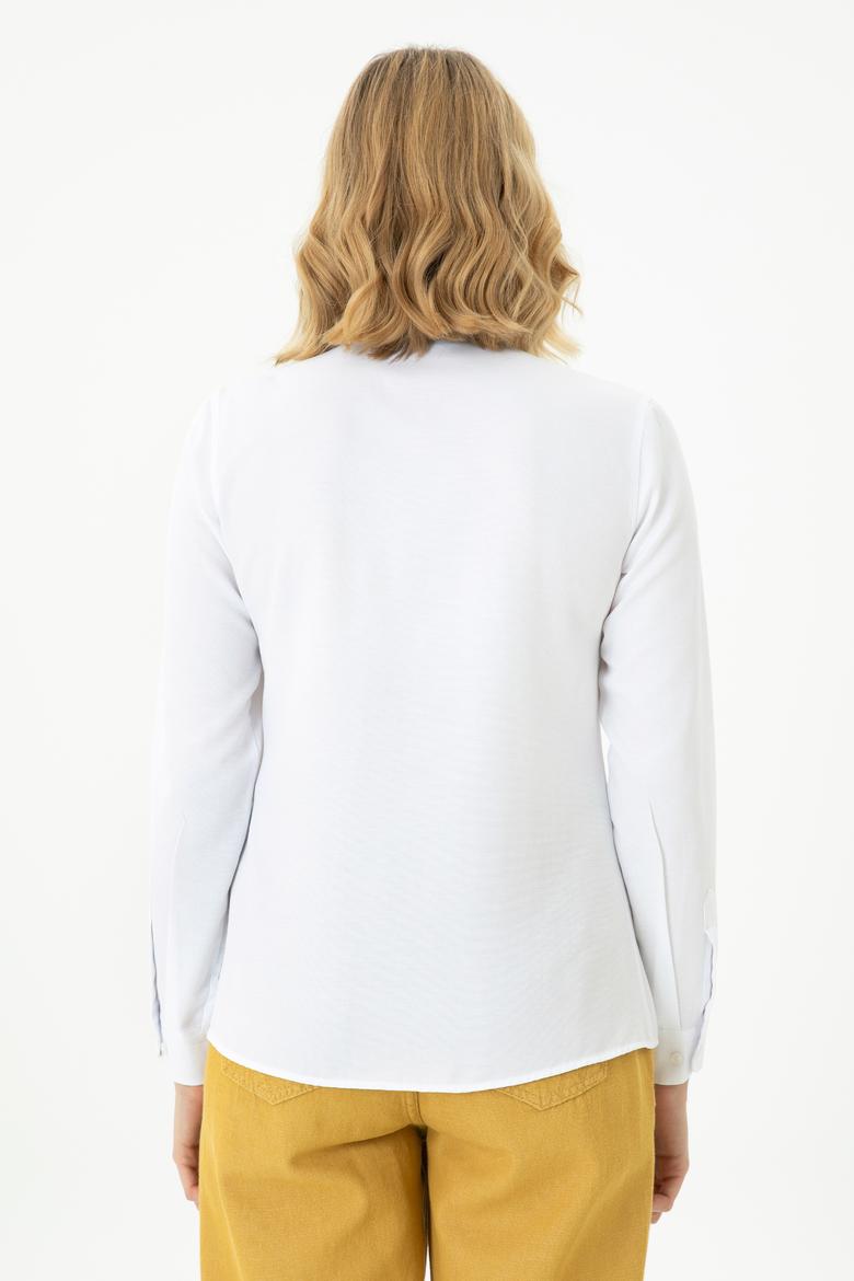 Kadın Beyaz Uzun Kollu Basic Gömlek - 50271935002