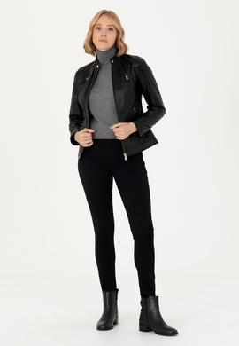 Kadın Siyah Deri Ceket - 50278987001
