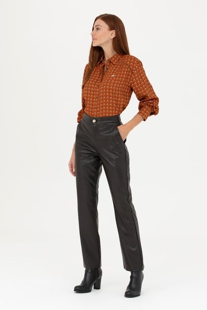 Kadın Kahverengi Straight Fit Pantolon