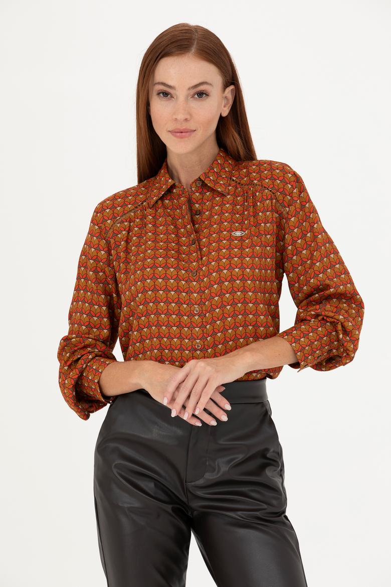 Kadın Turuncu Uzun Kollu Gömlek - 50271541026