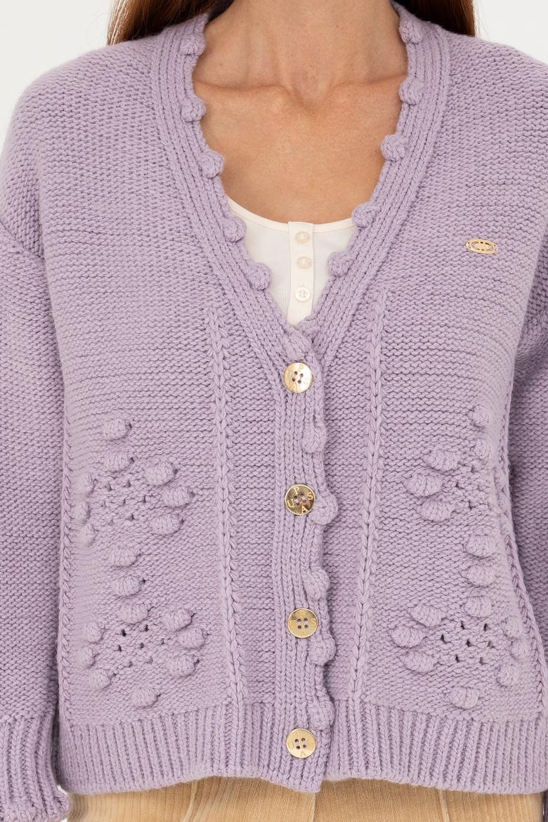 Kadın Lila Triko Hırka - 50270457024