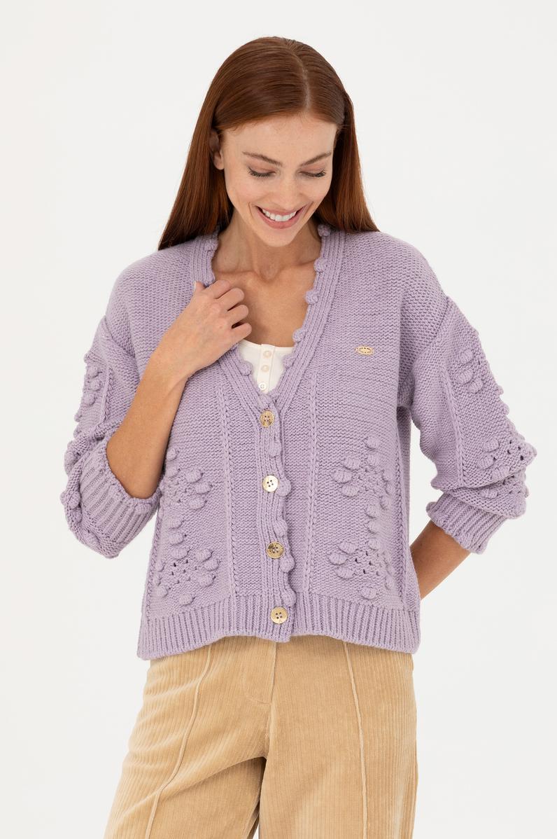 Kadın Lila Triko Hırka