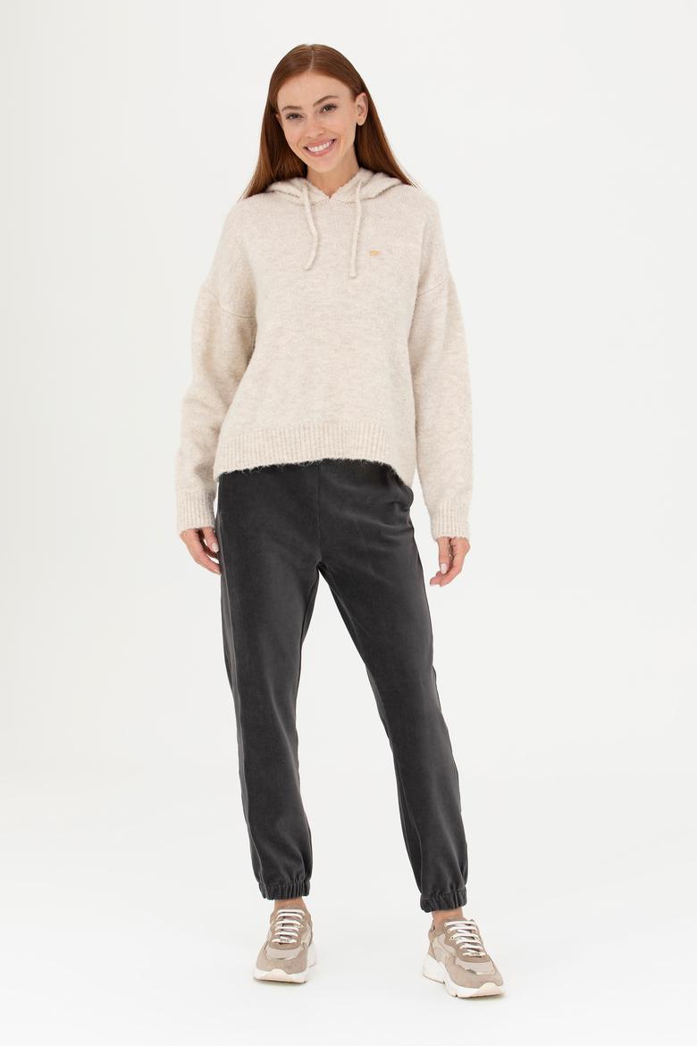 Kadın Krem Kapüşonlu Kazak - 50270445013