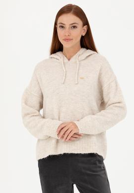 Kadın Krem Kapüşonlu Kazak - 50270445013