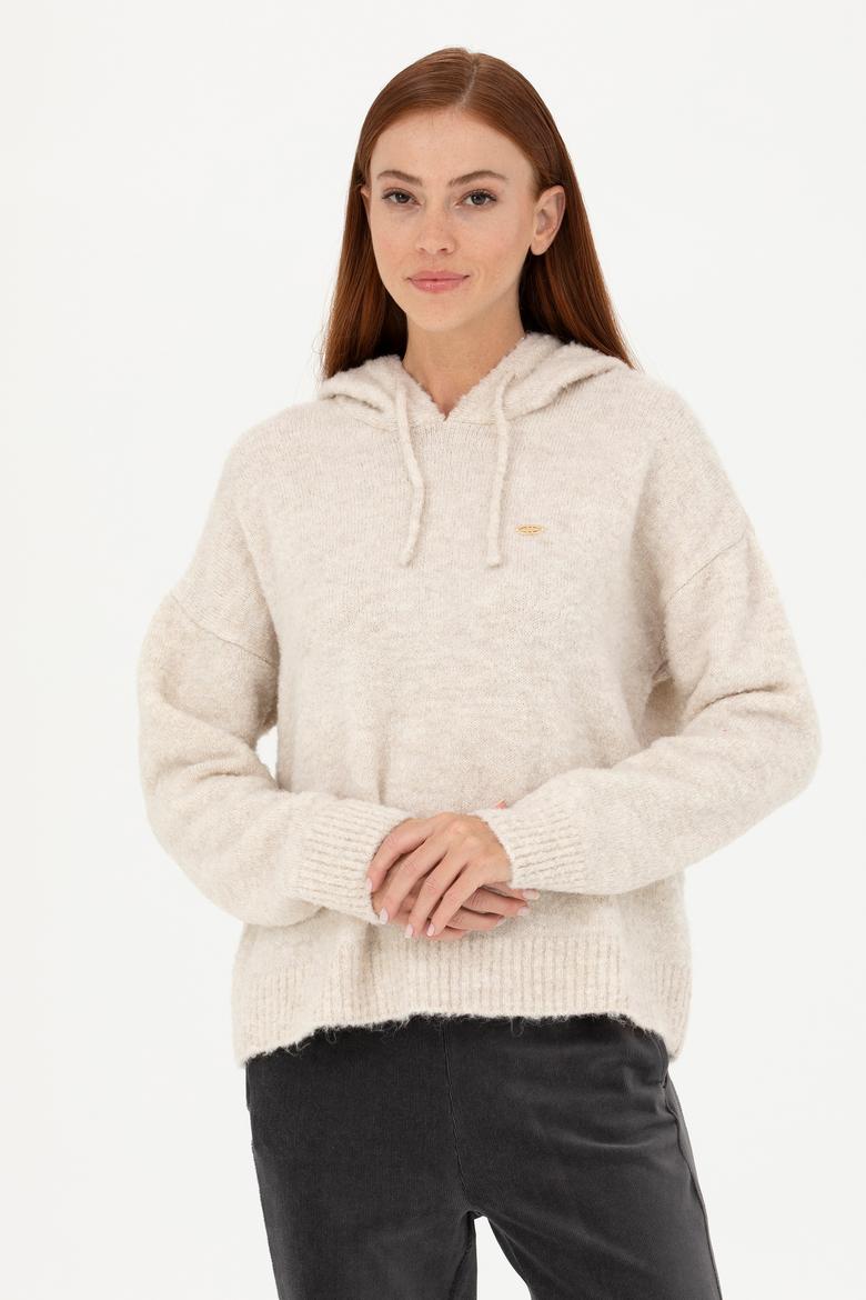 Kadın Krem Kapüşonlu Kazak