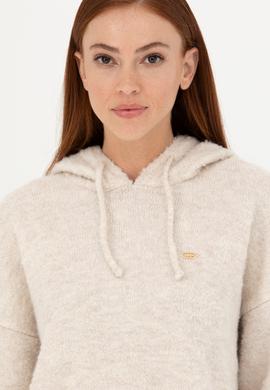 Kadın Krem Kapüşonlu Kazak - 50270445013