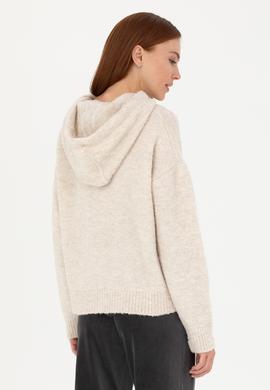 Kadın Krem Kapüşonlu Kazak - 50270445013