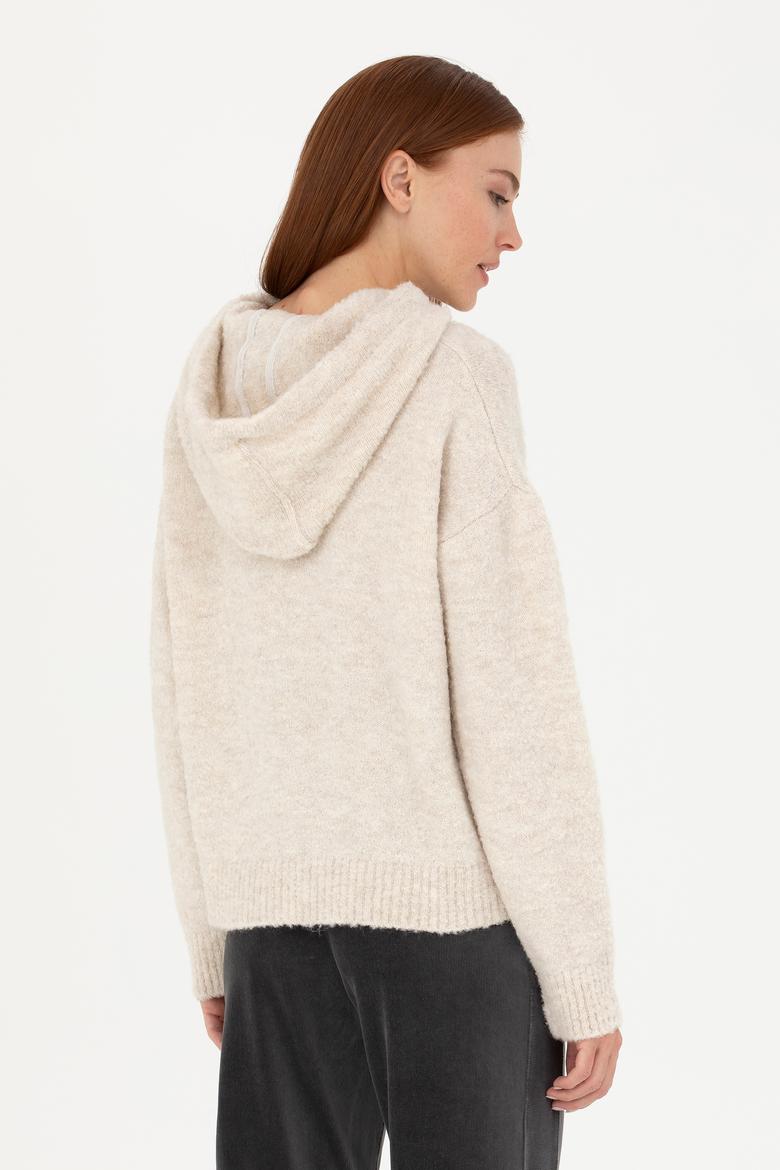 Kadın Krem Kapüşonlu Kazak - 50270445013