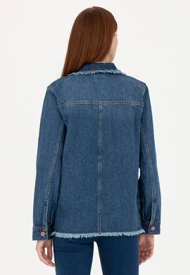 Kadın Koyu Mavi Jean Gömlek - 50271193002