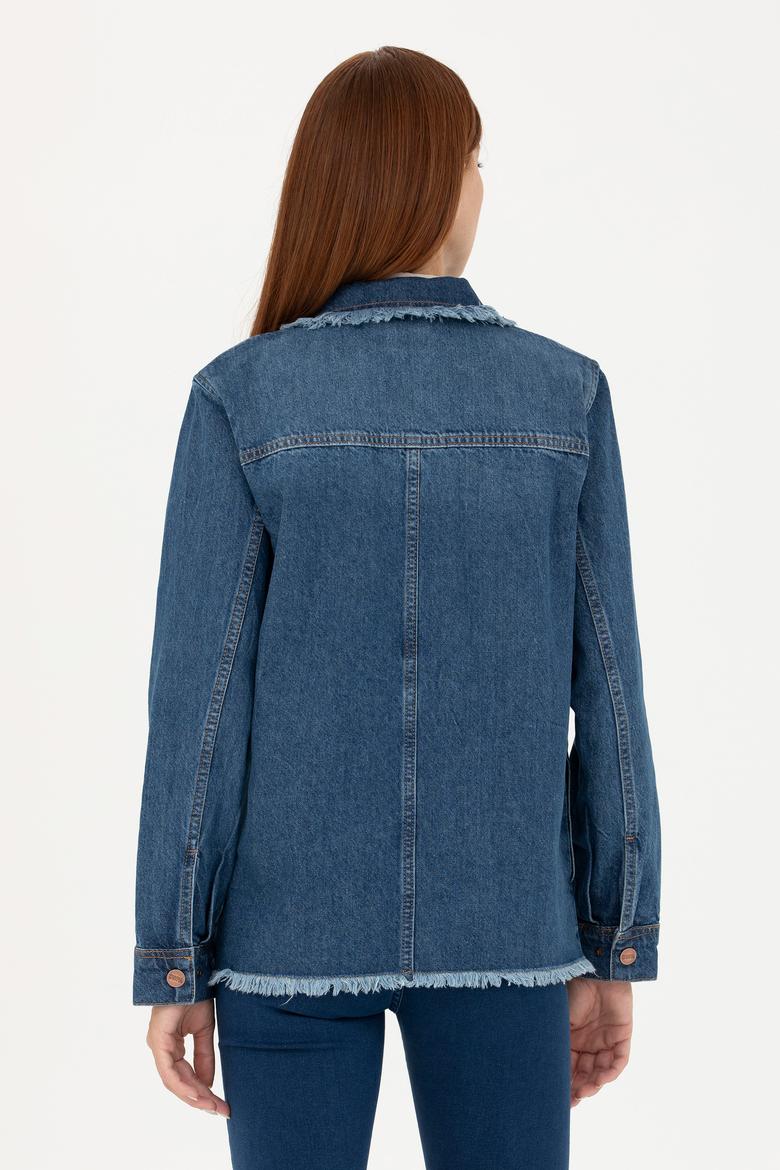 Kadın Koyu Mavi Jean Gömlek - 50271193002