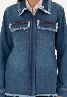 Kadın Koyu Mavi Jean Gömlek - 50271193002