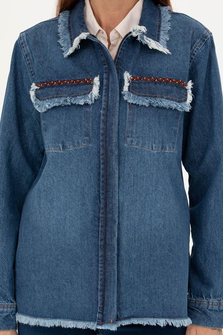 Kadın Koyu Mavi Jean Gömlek - 50271193002