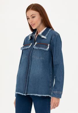 Kadın Koyu Mavi Jean Gömlek - 50271193002