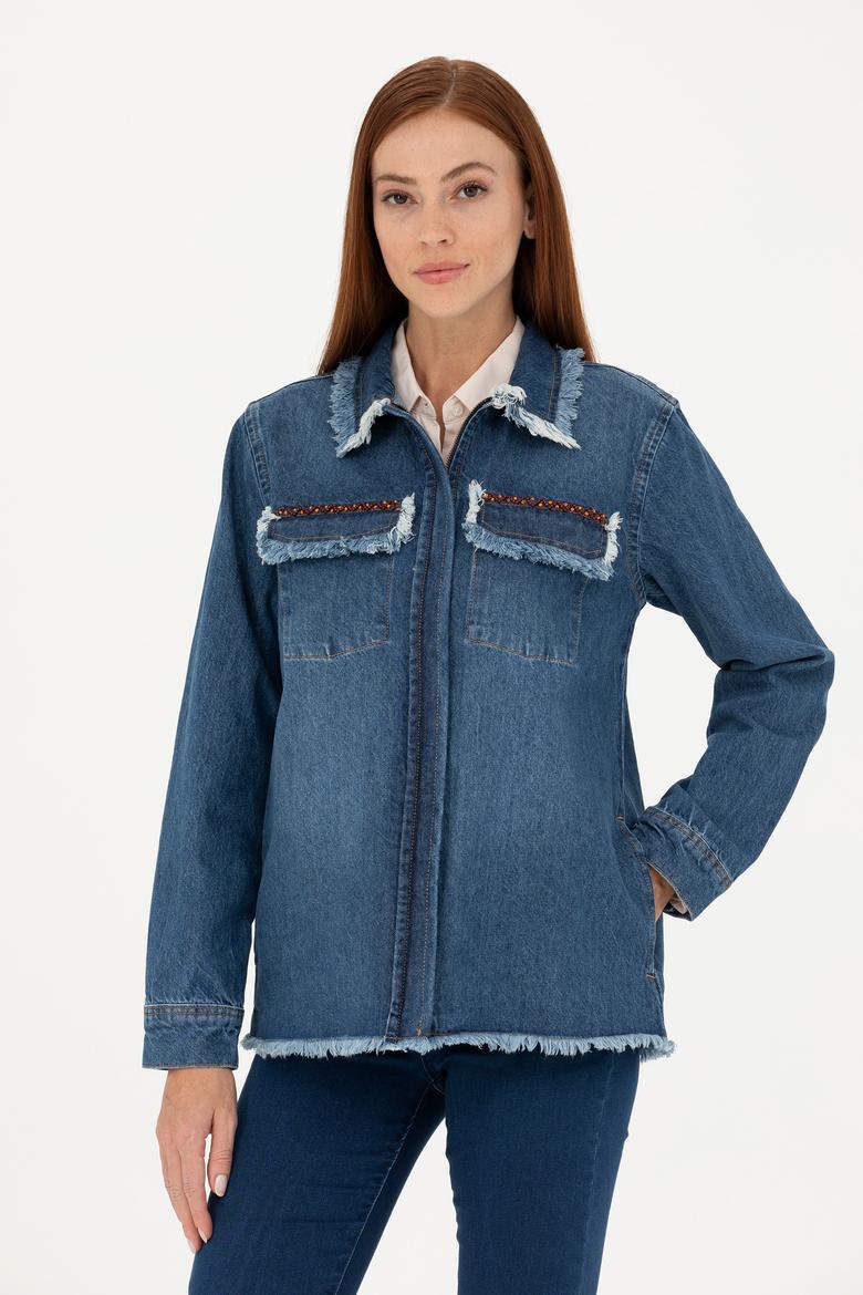 Kadın Koyu Mavi Jean Gömlek - 50271193002