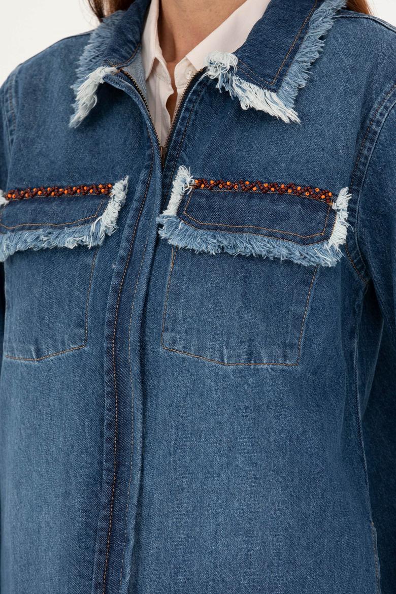 Kadın Koyu Mavi Jean Gömlek - 50271193002