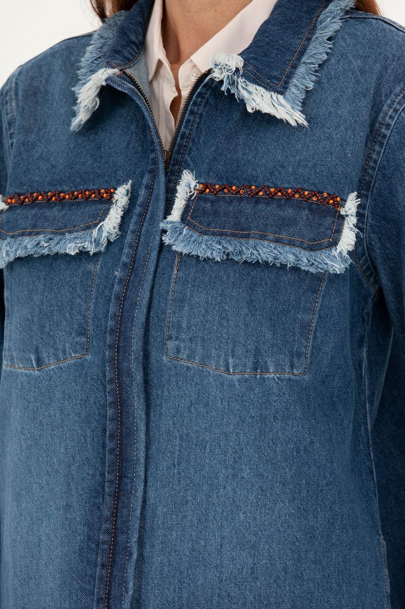 Kadın Koyu Mavi Jean Gömlek