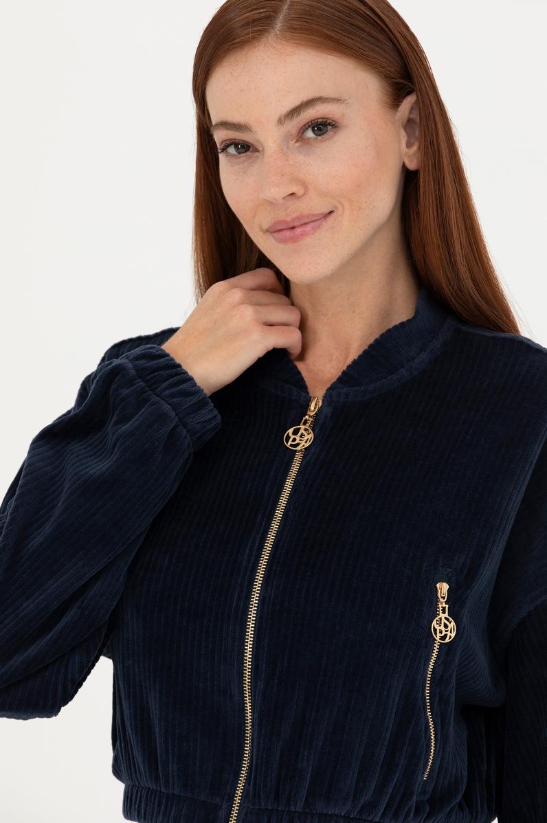 Kadın Lacivert V Yaka Sweatshirt