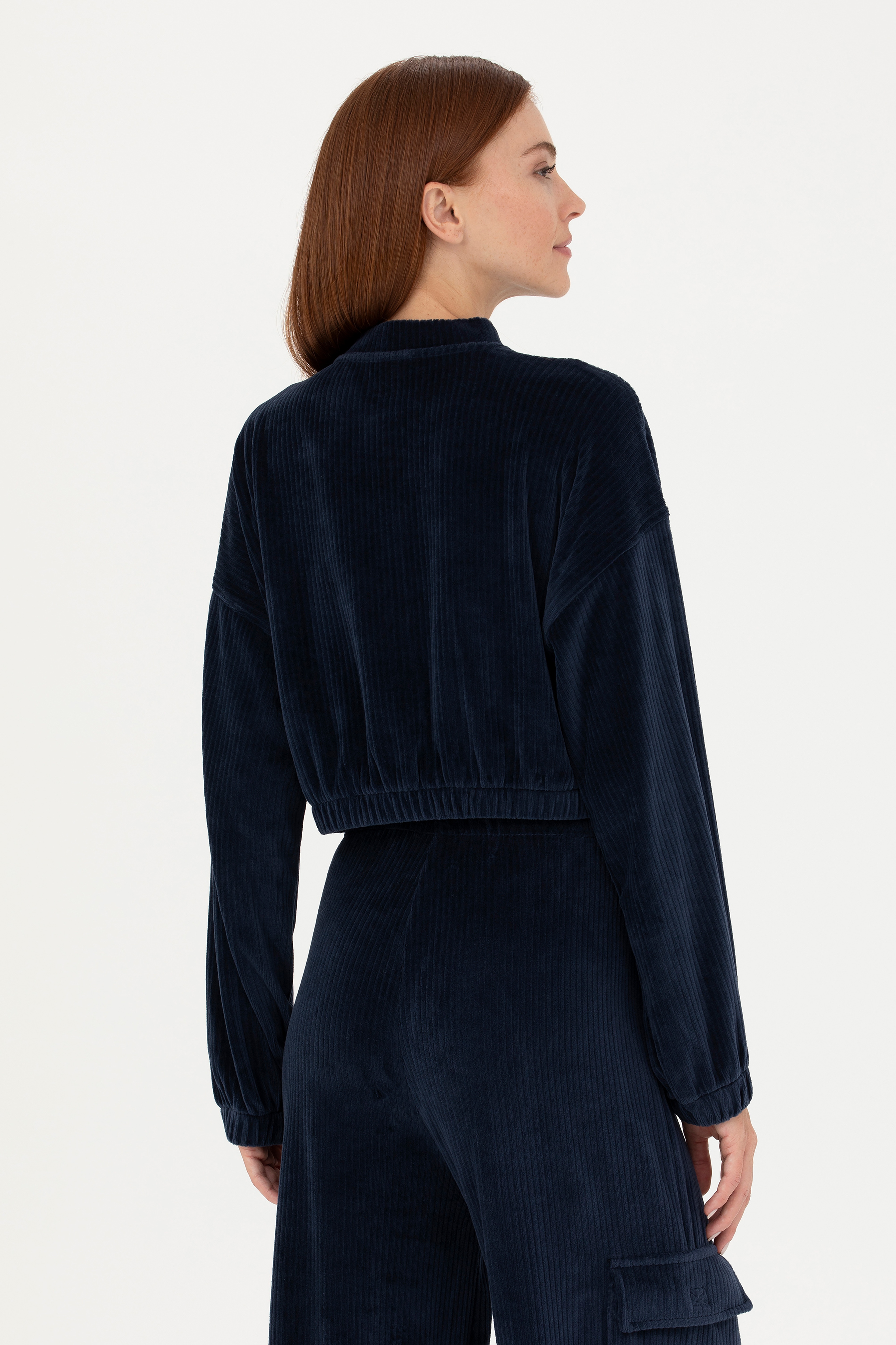 Kadın Lacivert V Yaka Sweatshirt - Image 5