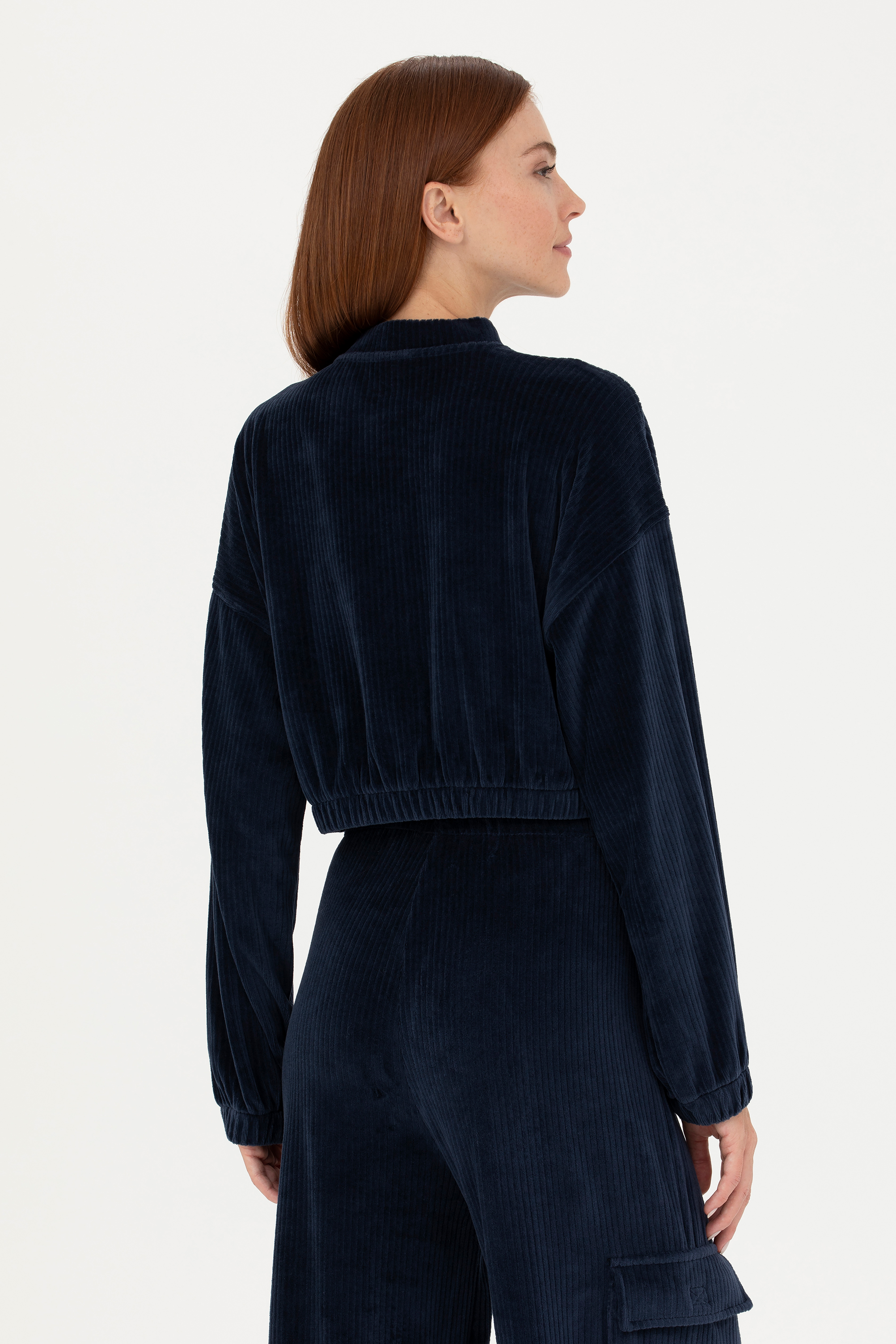 Kadın Lacivert V Yaka Sweatshirt