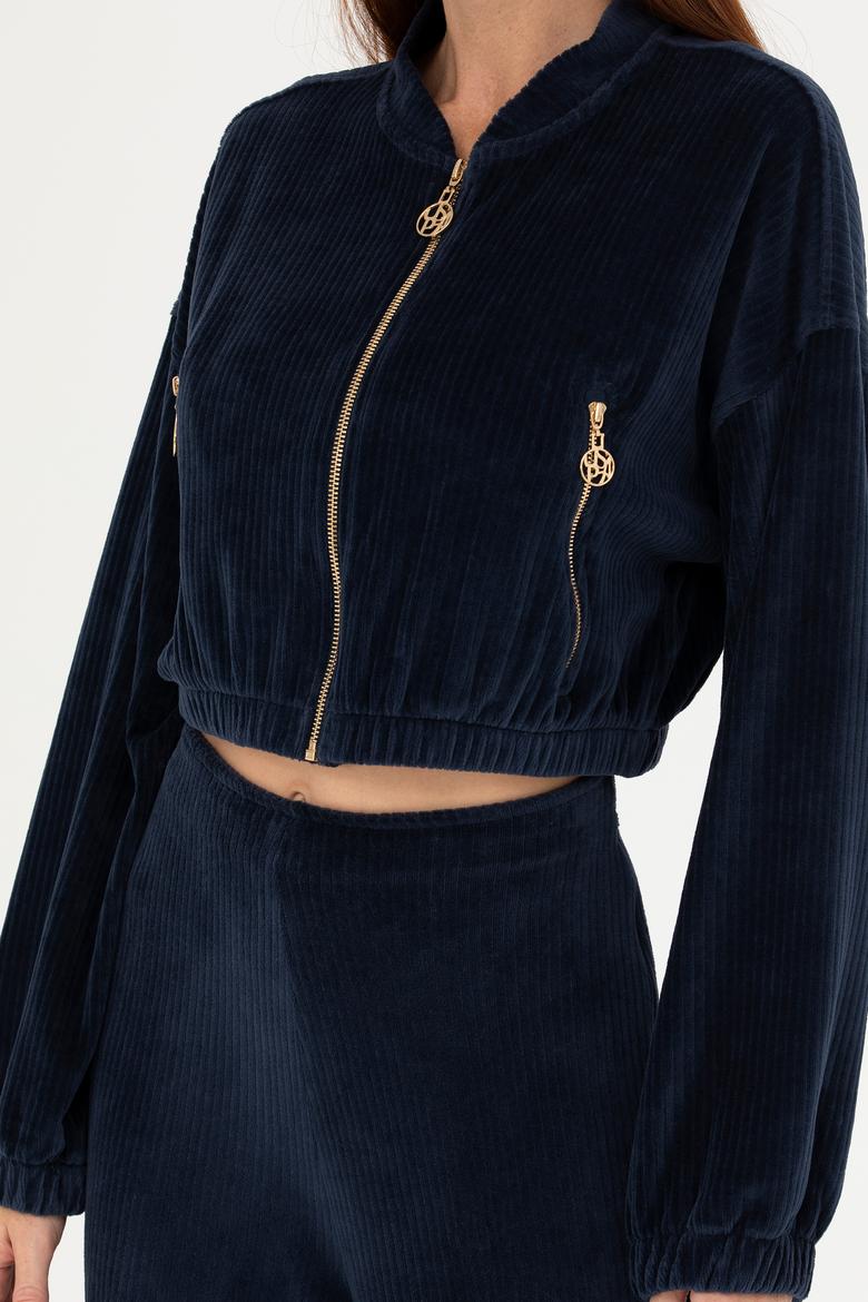 Kadın Lacivert V Yaka Sweatshirt - 50271608006