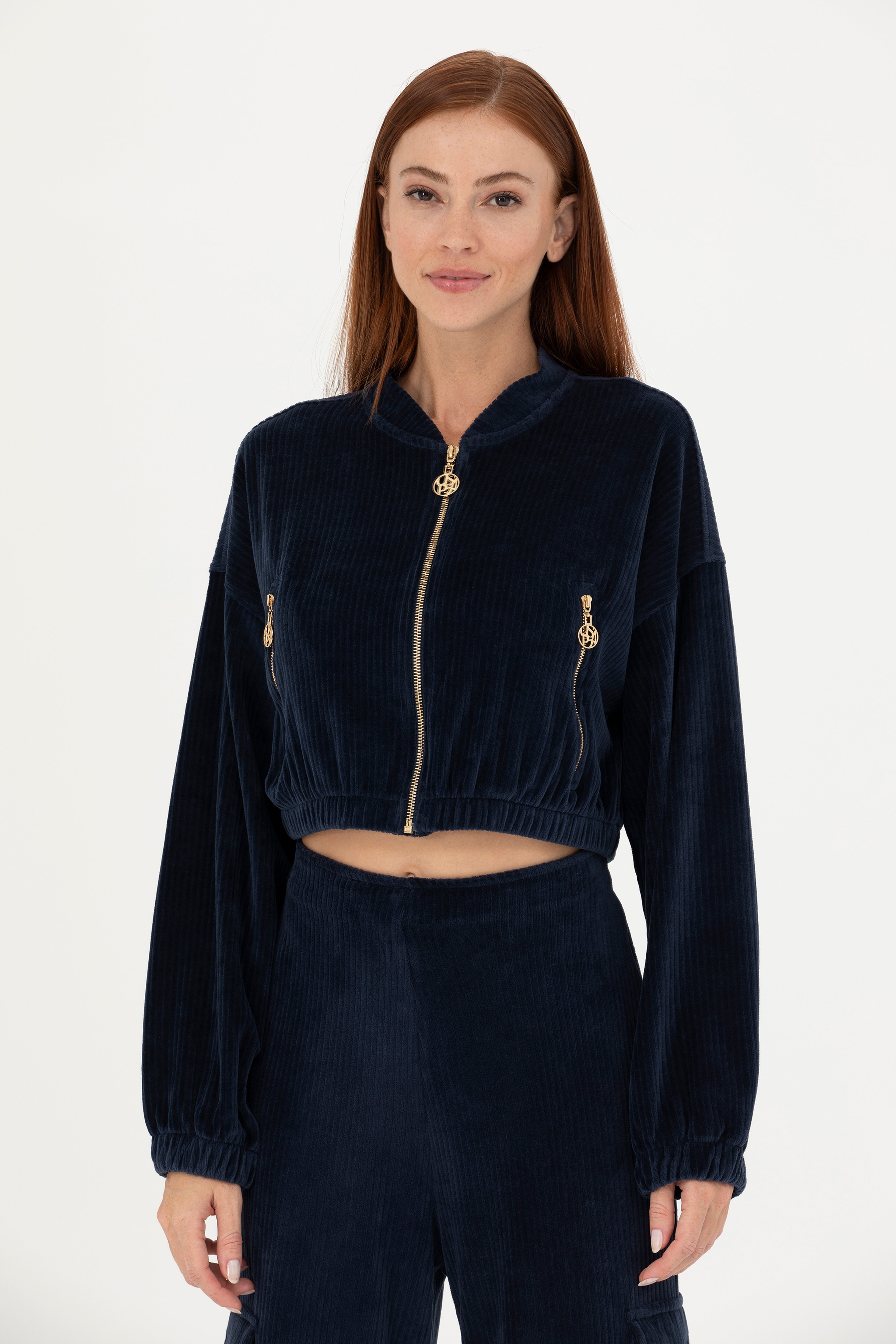Kadın Lacivert V Yaka Sweatshirt