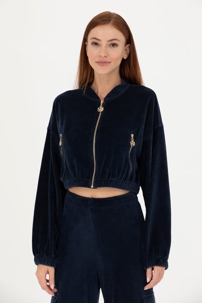 Kadın Lacivert V Yaka Sweatshirt