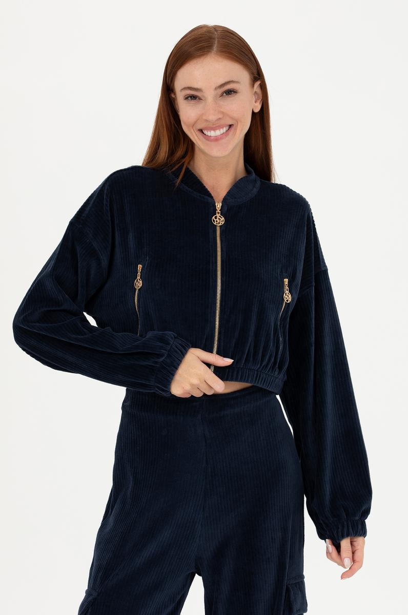 Kadın Lacivert V Yaka Sweatshirt