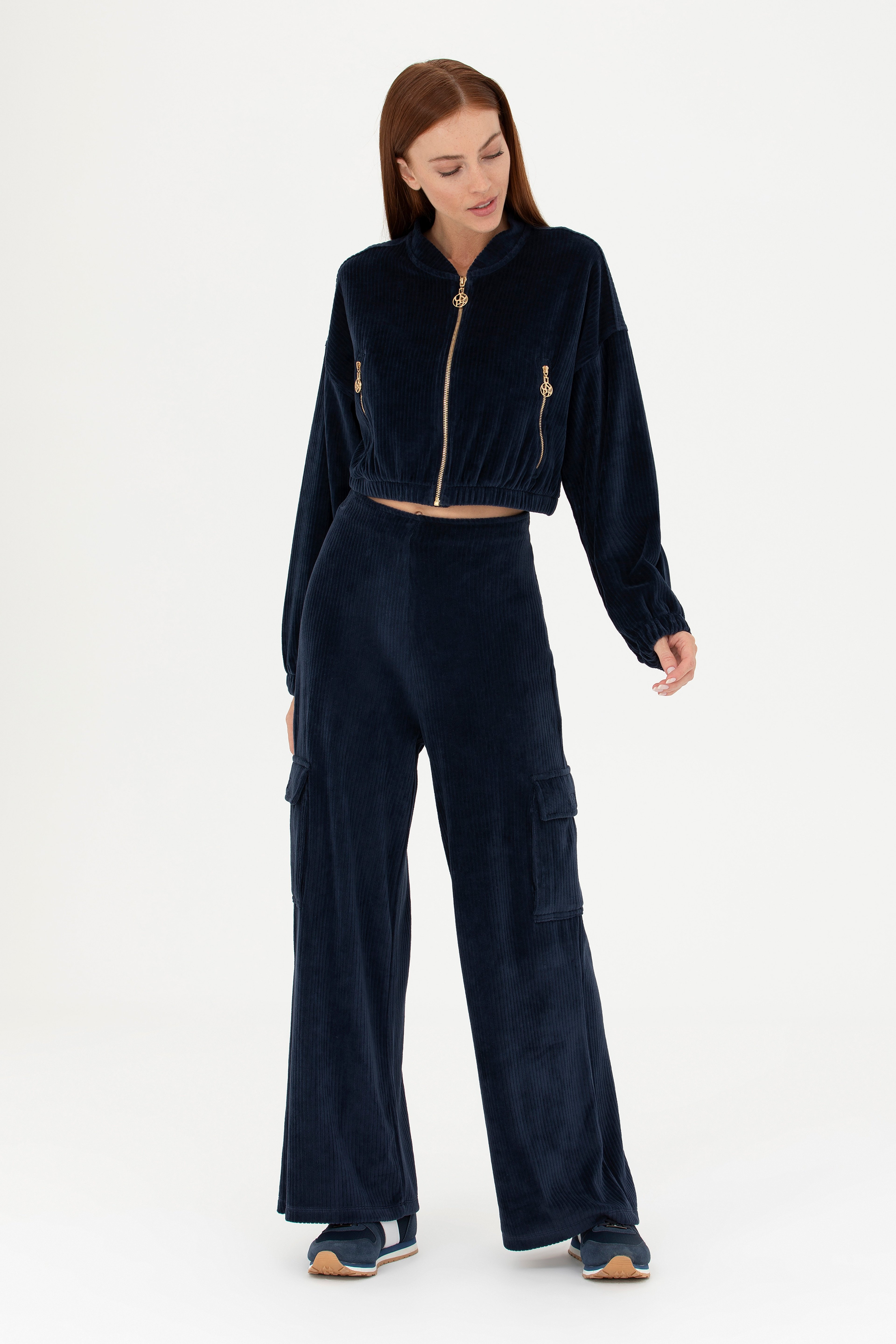 Kadın Lacivert V Yaka Sweatshirt