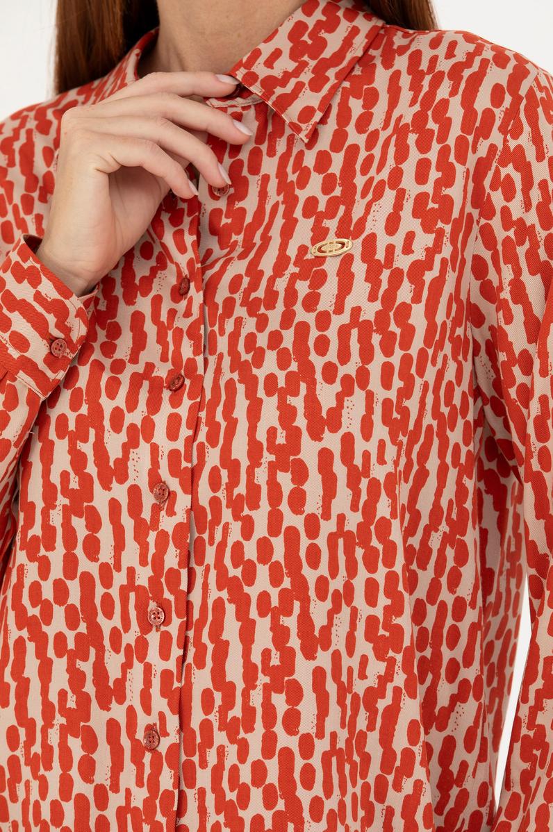 Kadın Kiremit Uzun Kollu Gömlek