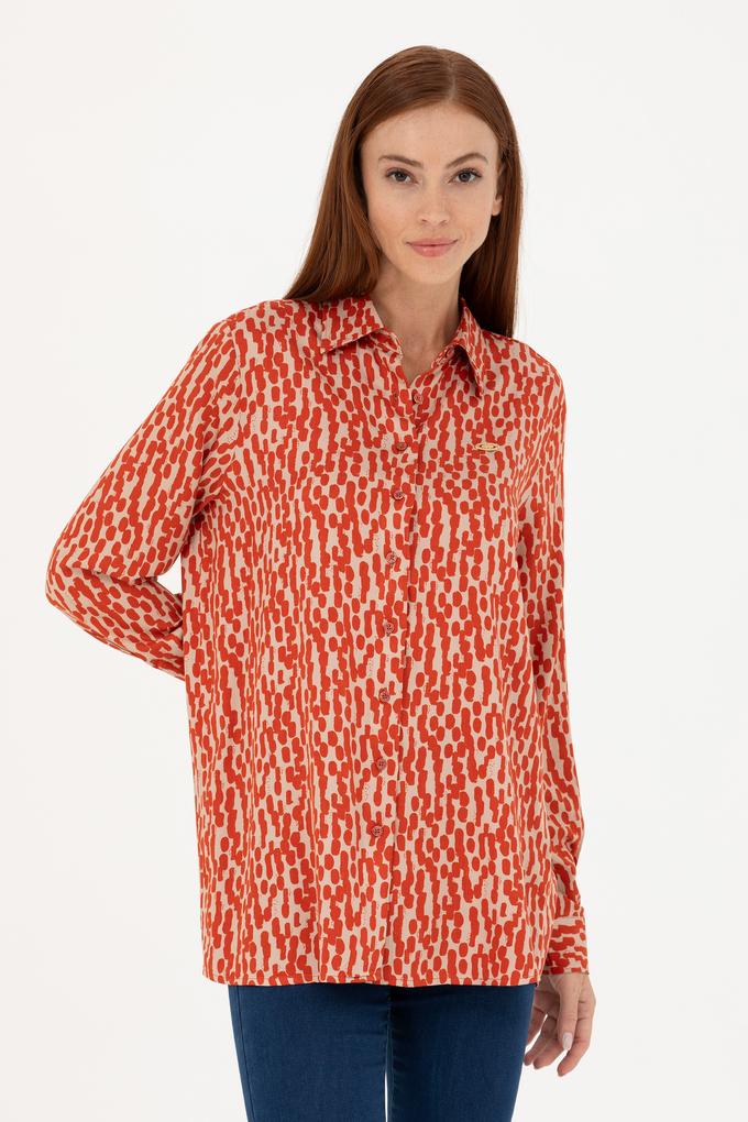 Kadın Kiremit Uzun Kollu Gömlek