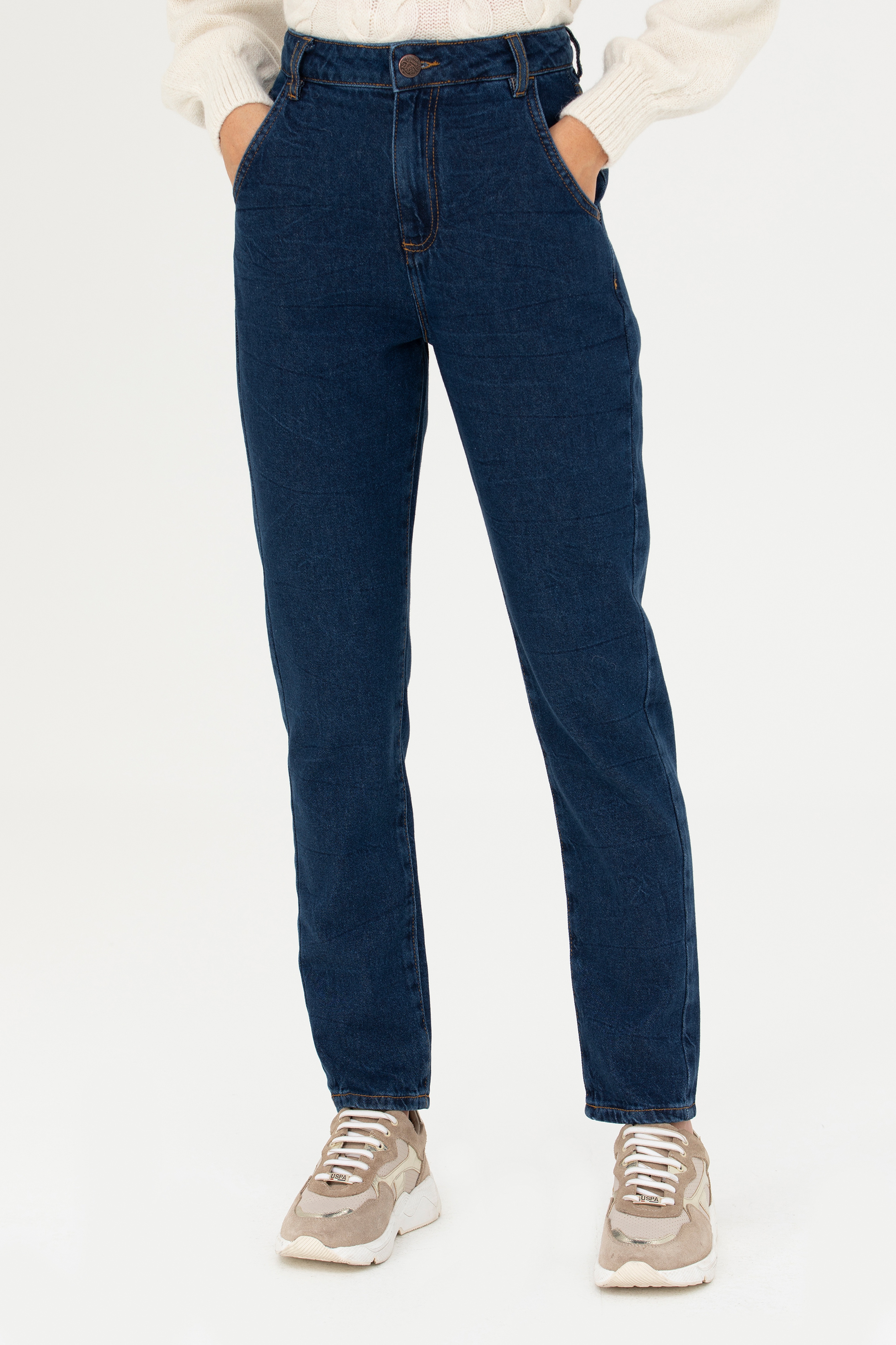 Kadın Koyu Mavi Mom Hight Waist Fit Jean Pantolon - Image 2